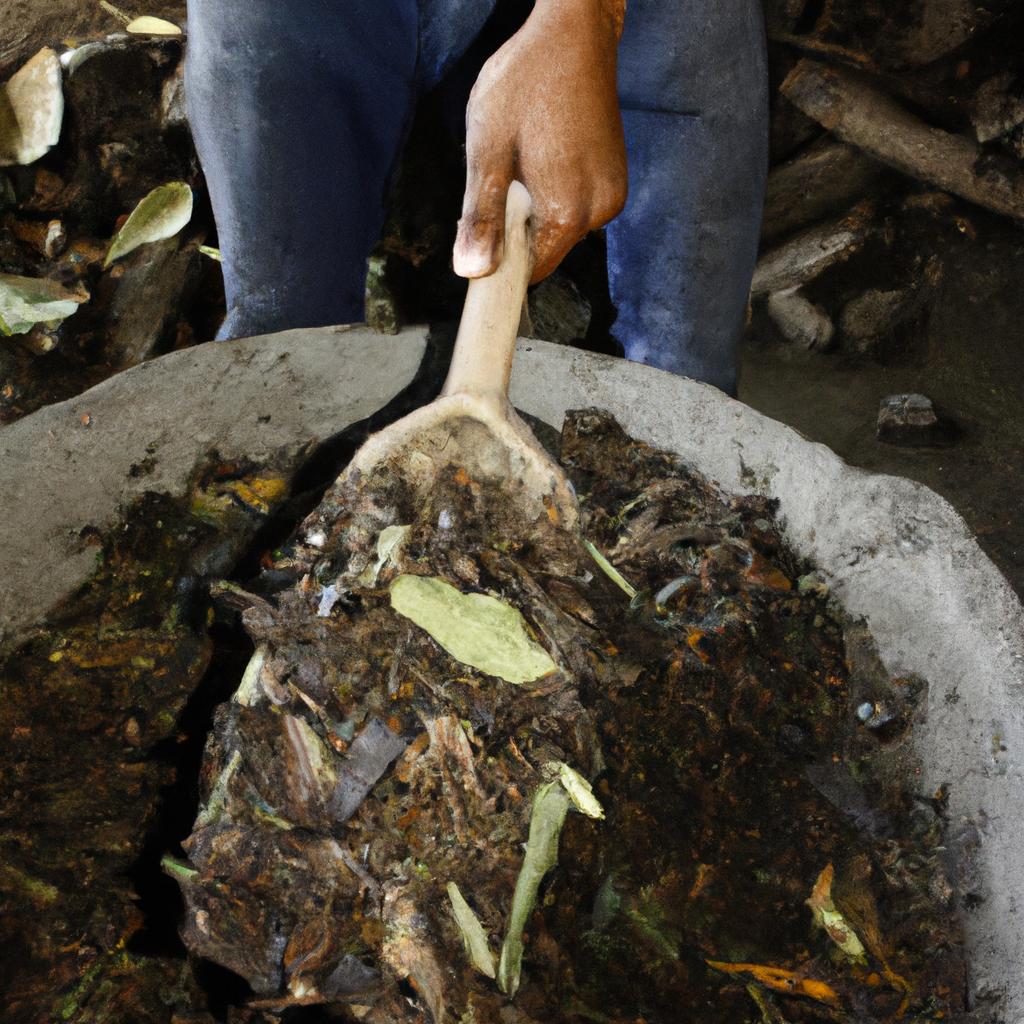 Person stirring compost tea mixture