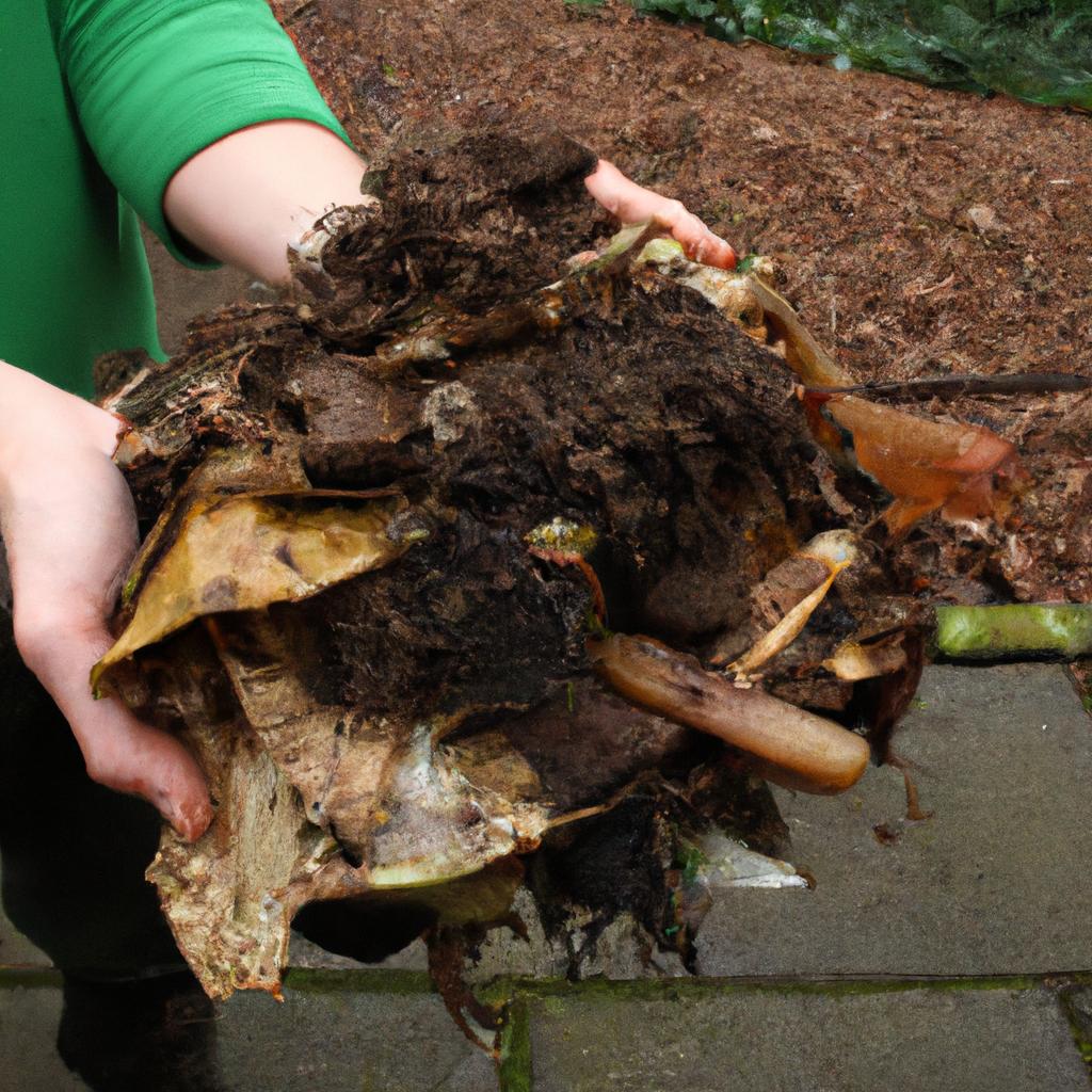 Person holding composting materials outdoors