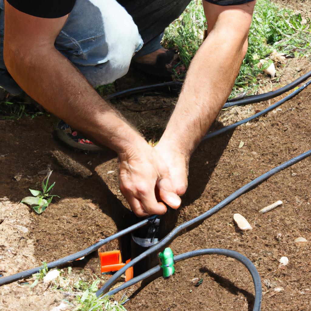 Person installing drip irrigation system