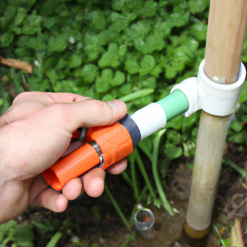 Person adjusting garden irrigation system